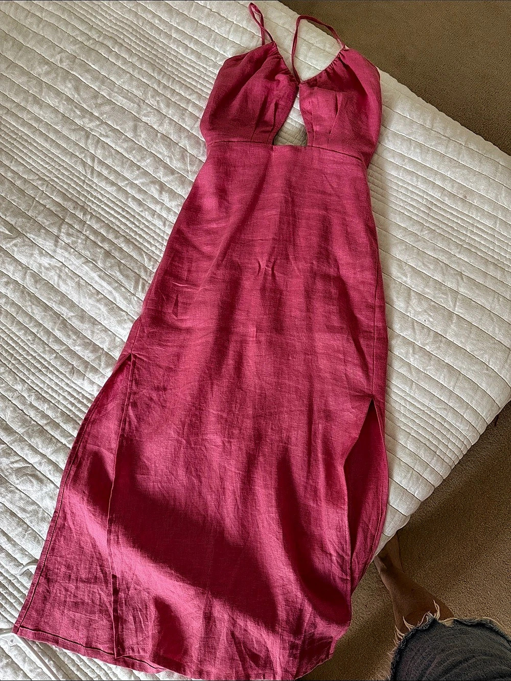 Hevron Pink Linen Maxi Dress Like New